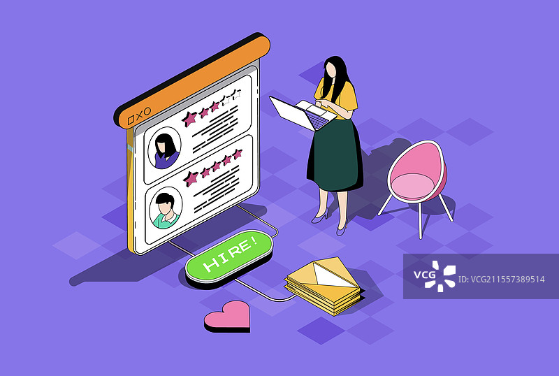 人力资源流程的三维等距图形概念图片素材