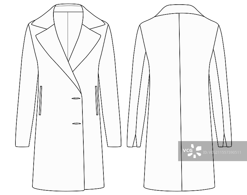 女性长款西装外套的正面和背面图片素材