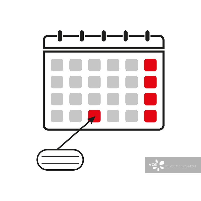 日历图标规划器，带有红色方块高亮标记图片素材