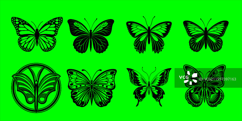 蝴蝶剪影图标集图片素材