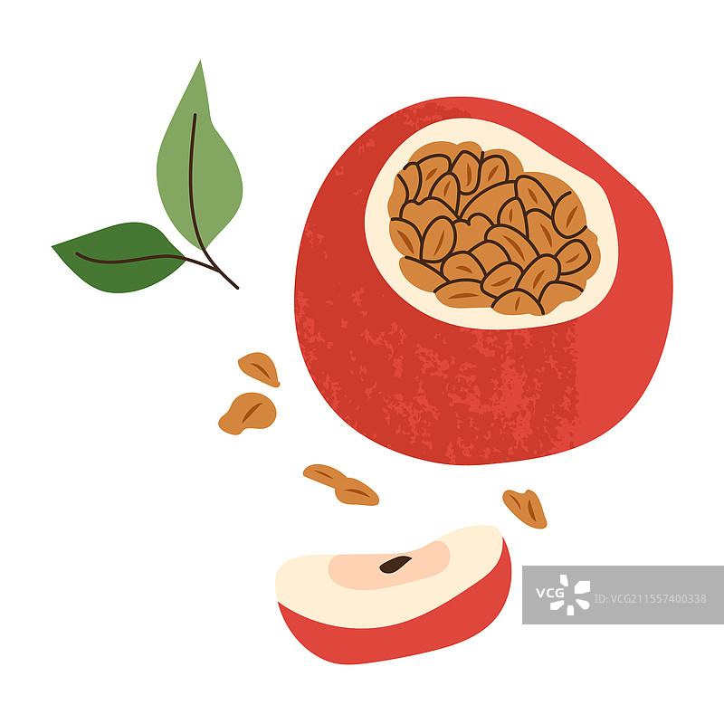 孤立的烤苹果，里面填满了麦片，平放着图片素材