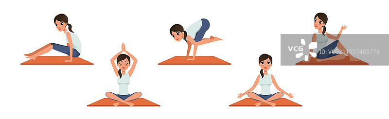 年轻女性练习瑜伽体式，拉伸身体图片素材