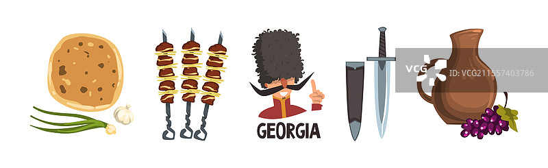 格鲁吉亚传统物品和符号集合图片素材