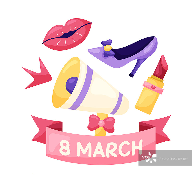 三月八日国际妇女节明信片与扩音器图片素材