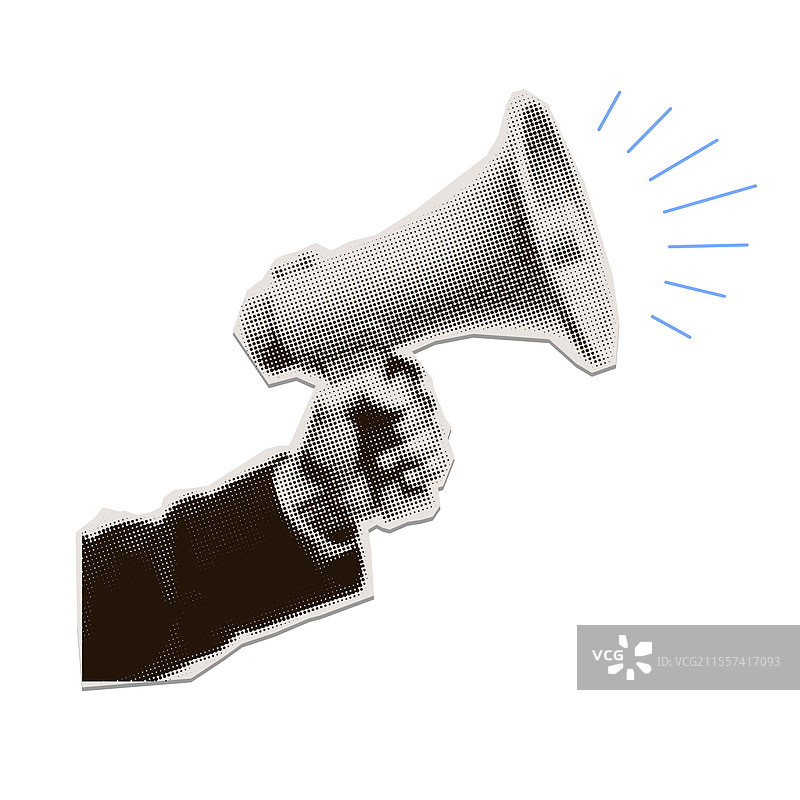 复古风格的袖子手握半色调扩音器图片素材