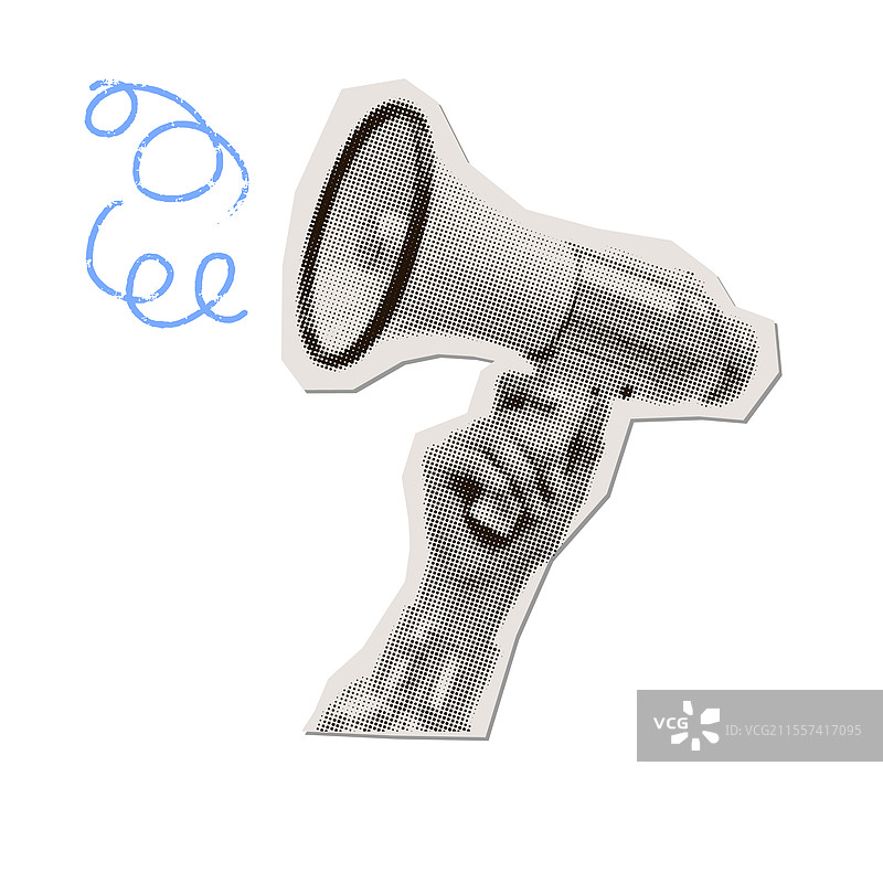 女性手中撕裂纸张上的半色调扬声器图片素材