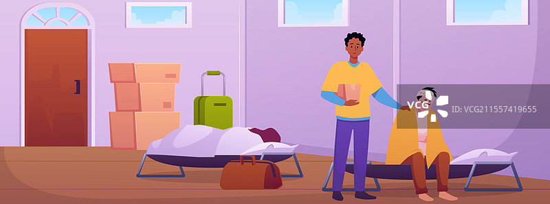 志愿者帮助头部受伤的男性受害者图片素材