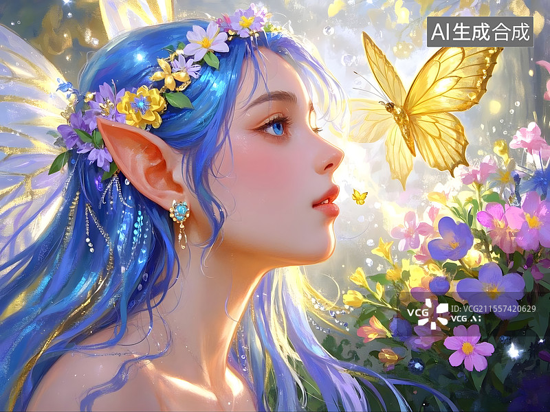 【AI数字艺术】梦幻精灵与蝴蝶图片素材