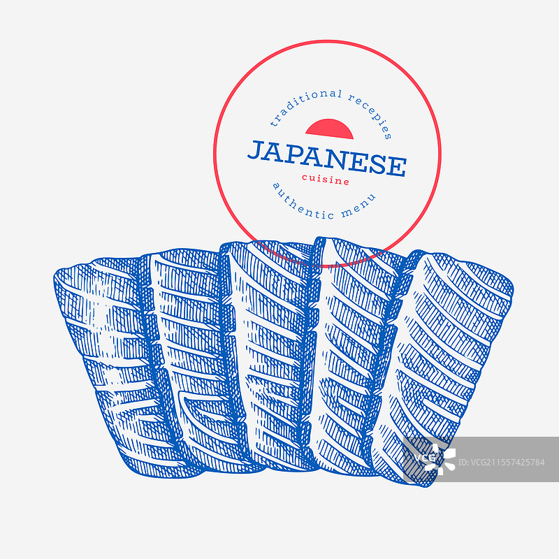 手绘复古亚洲风格的日本料理刺身图片素材