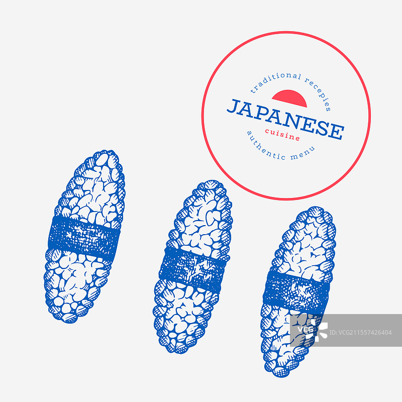 手绘复古风格的日本料理寿司图片素材