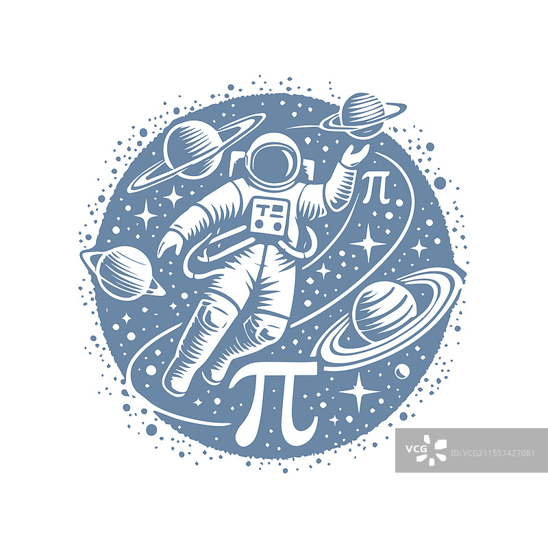 宇航员与圆周率符号的剪影，庆祝圆周率日图片素材