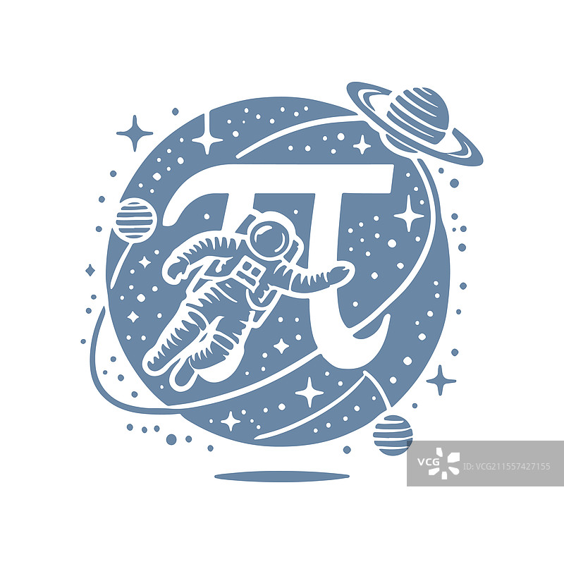 宇航员与圆周率符号的剪影，庆祝圆周率日图片素材