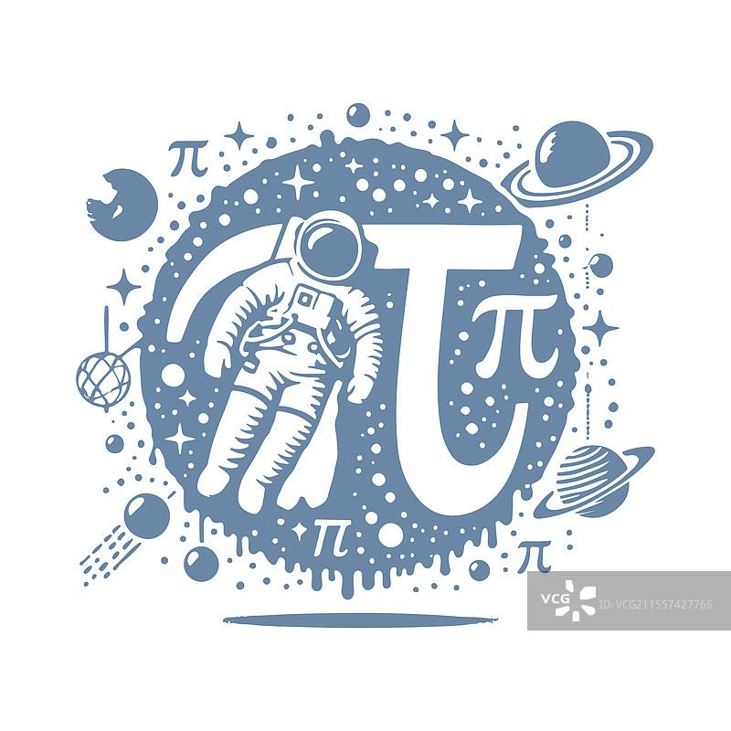 宇航员与圆周率符号的剪影，庆祝圆周率日图片素材