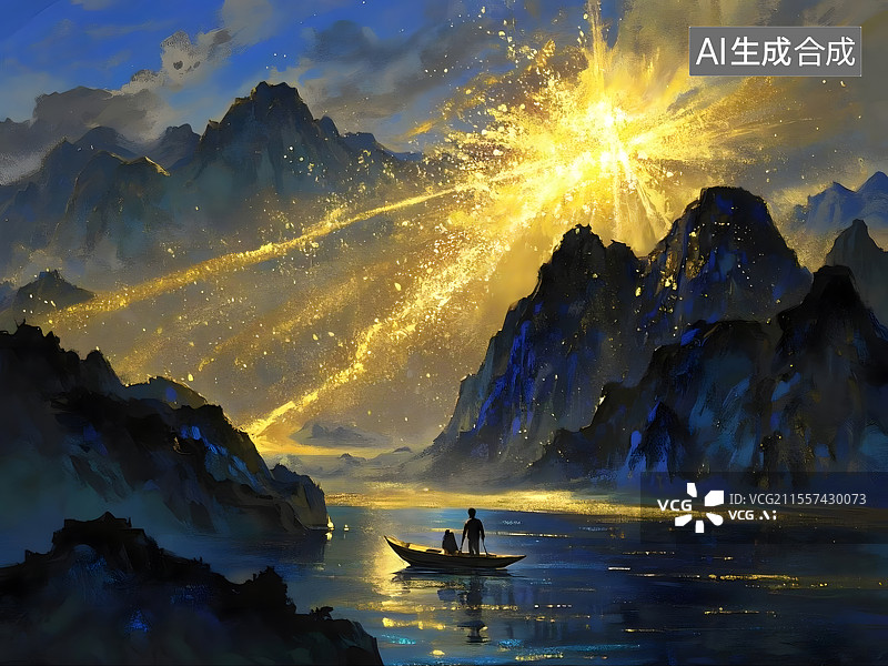 【AI数字艺术】金色光芒中的旅程图片素材