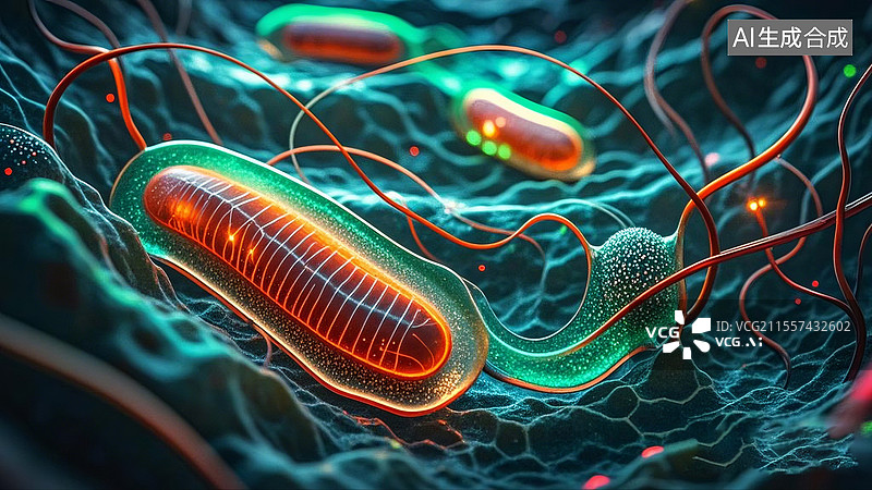 【AI数字艺术】生物工程显微镜下椭圆微生物图片素材