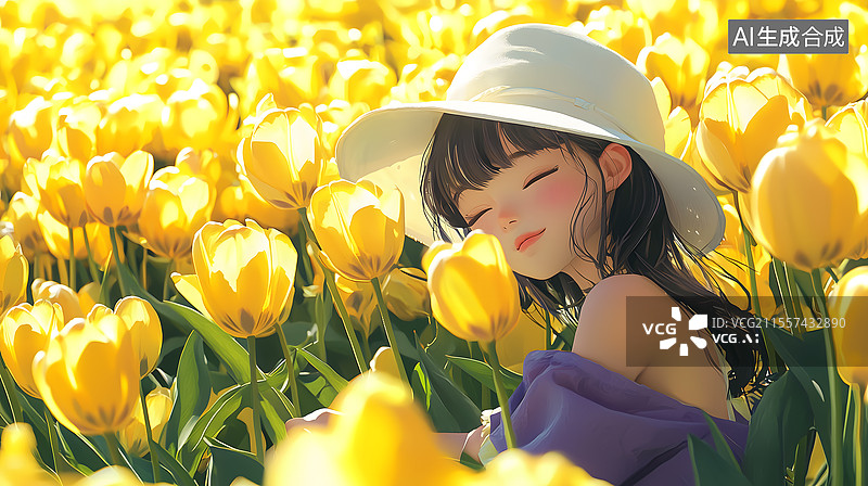 【AI数字艺术】花海中的紫色倩影图片素材