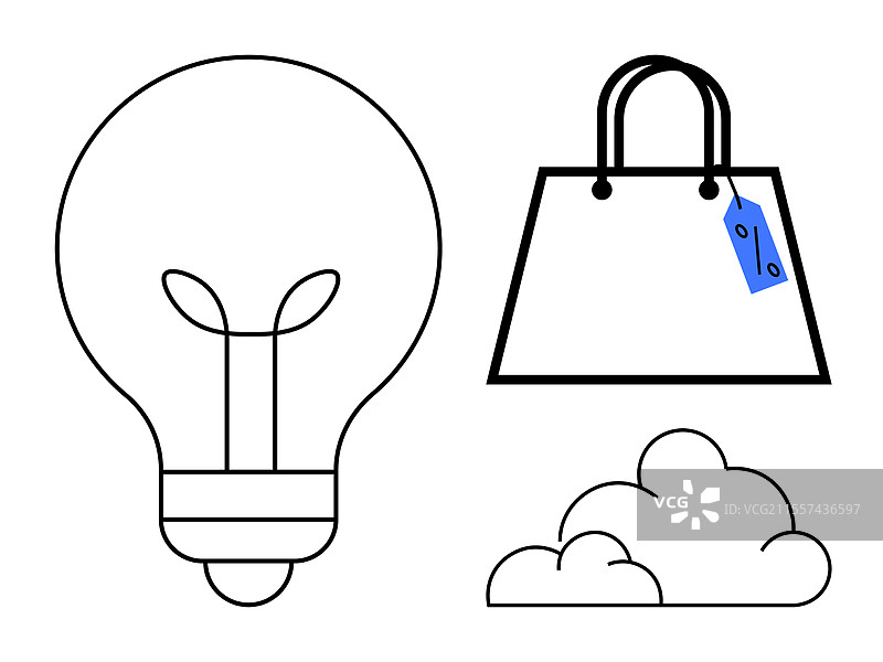带标签的购物袋和云朵的灯泡图片素材