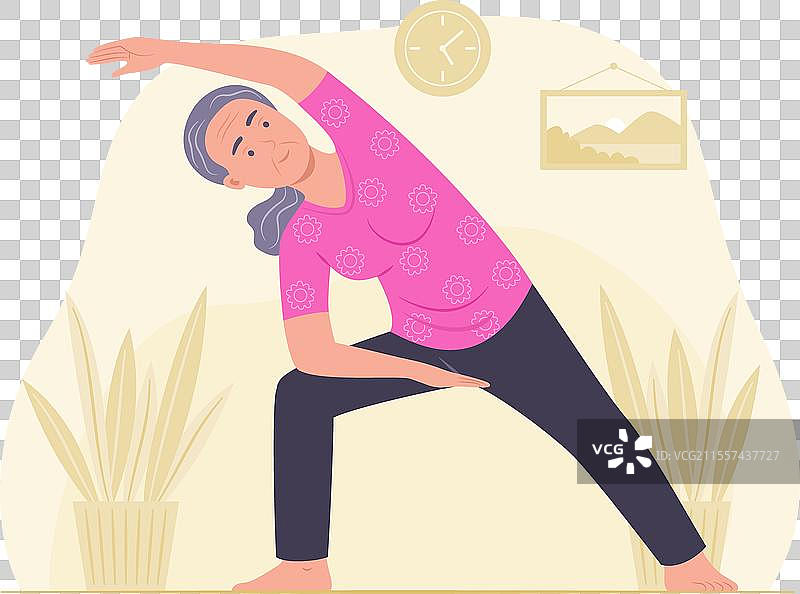 在家做瑜伽的老年女性图片素材