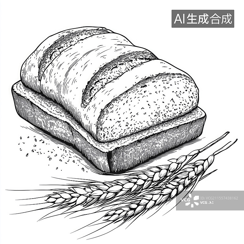 【AI数字艺术】麦子和面包黑白手绘插画图片素材