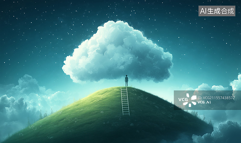 【AI数字艺术】云朵梯子概念图图片素材