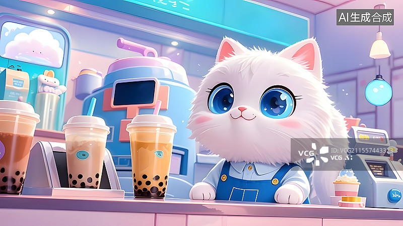 【AI数字艺术】卖奶茶的猫图片素材