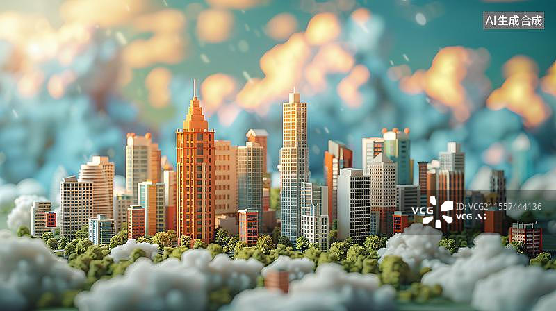 【AI数字艺术】彩色积木城市幻想  梦幻都市建筑群图片素材