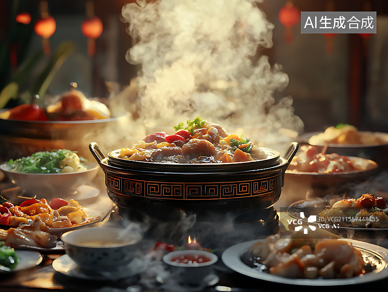 【AI数字艺术】中国传统节日春节年夜饭宴席图片素材