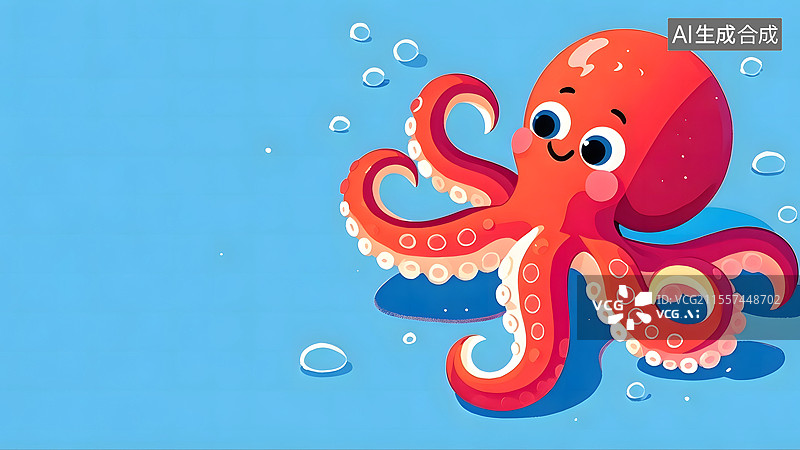 【AI数字艺术】章鱼2D卡通背景居右图片素材