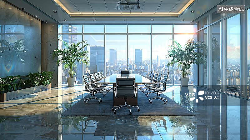 【AI数字艺术】现代企业豪华会议室  高端商务洽谈空间图片素材
