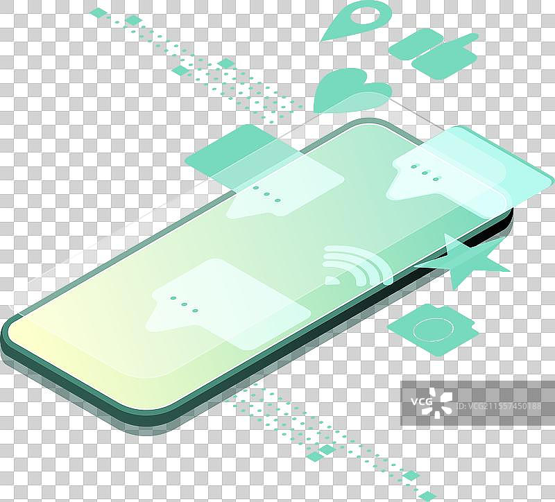 带社交媒体图标的等距智能手机图片素材