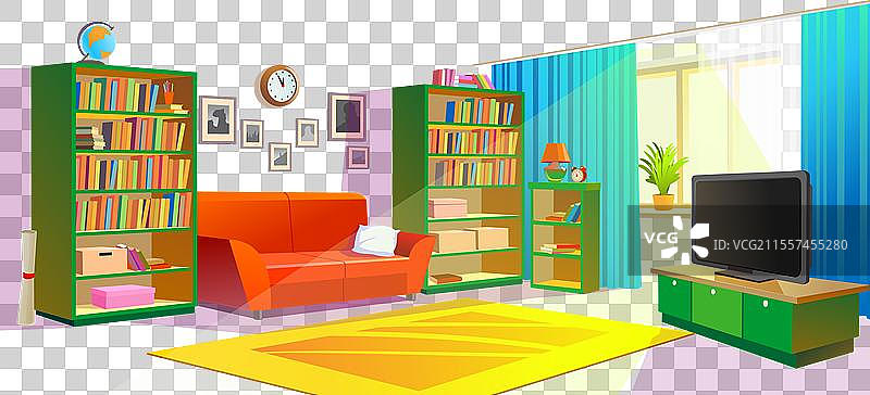 阳光明媚的舒适客厅室内环境图片素材