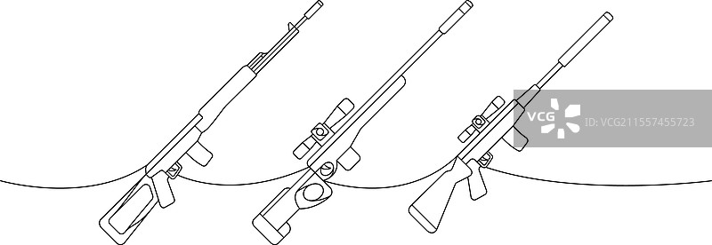一线连续画出的狙击步枪系列图片素材
