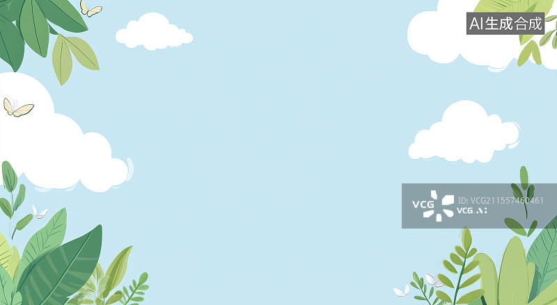 【AI数字艺术】蓝天白云绿植春季图图片素材