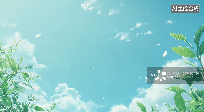 【AI数字艺术】蓝天白云绿植春季图图片素材