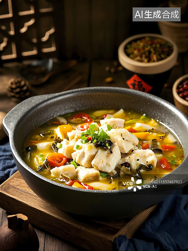 【AI数字艺术】酸菜鱼美食特写图片素材