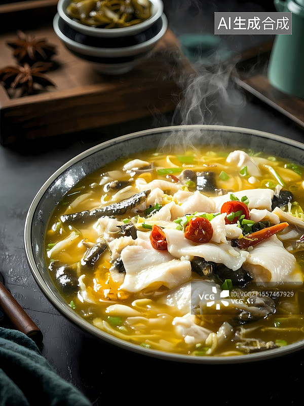 【AI数字艺术】酸菜鱼美食特写图片素材