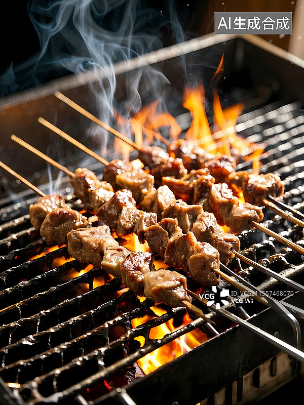 【AI数字艺术】新疆羊肉串美食特写图片素材