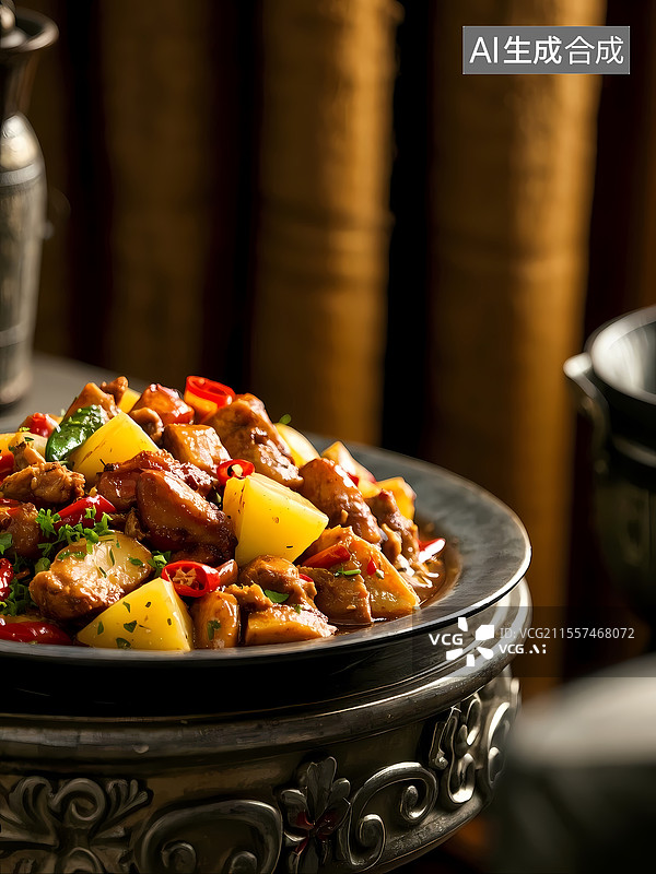 【AI数字艺术】新疆大盘鸡美食特写图片素材