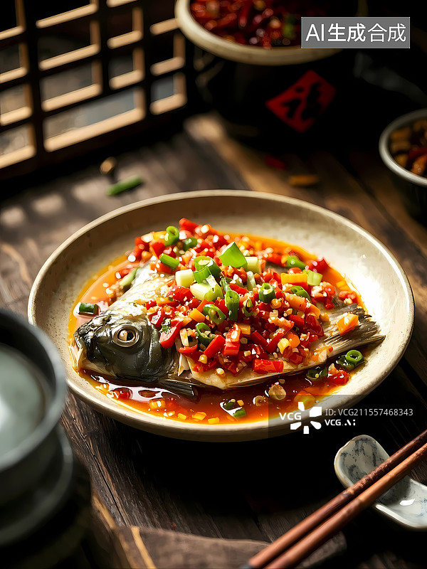 【AI数字艺术】剁椒鱼头美食特写图片素材