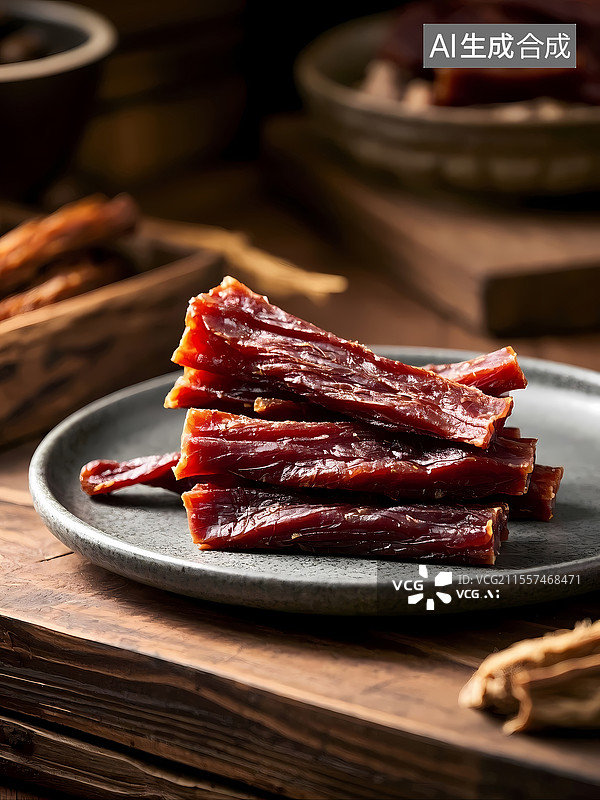 【AI数字艺术】风干牛肉条美食特写图片素材