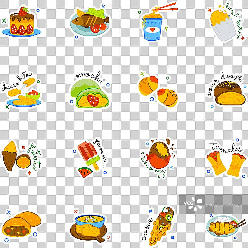 一套美食和甜点平面贴纸图片素材