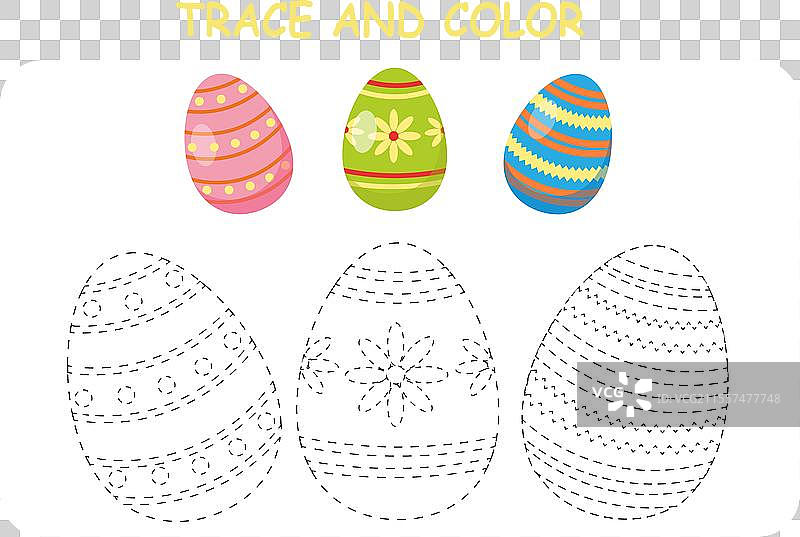 儿童复活节涂色和描摹工作表图片素材