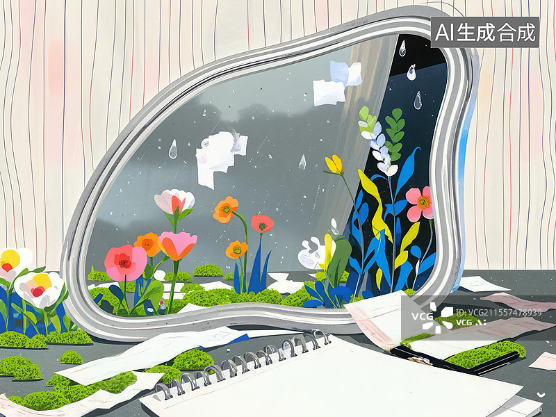 【AI数字艺术】认知迷雾现场：模糊镜子与人格测试报告，数字分身时代的主体性消解危机图片素材