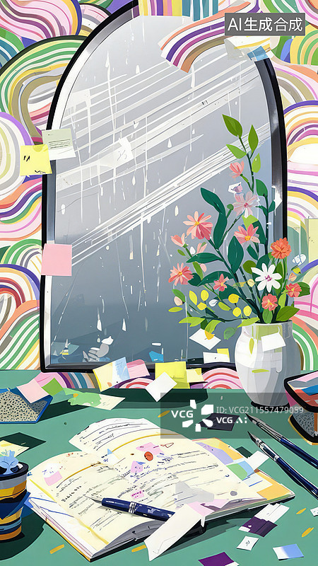 【AI数字艺术】认知迷雾现场：模糊镜子与人格测试报告，数字分身时代的主体性消解危机图片素材