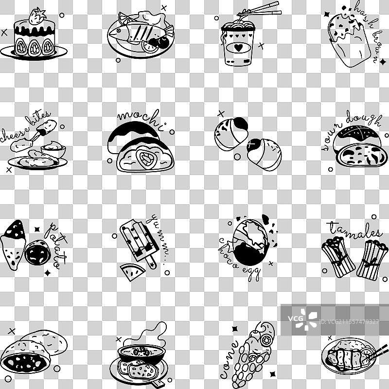 一套美食和甜点图标贴纸图片素材