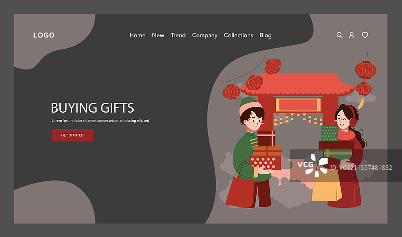 中国新年传统网页横幅或着陆页图片素材