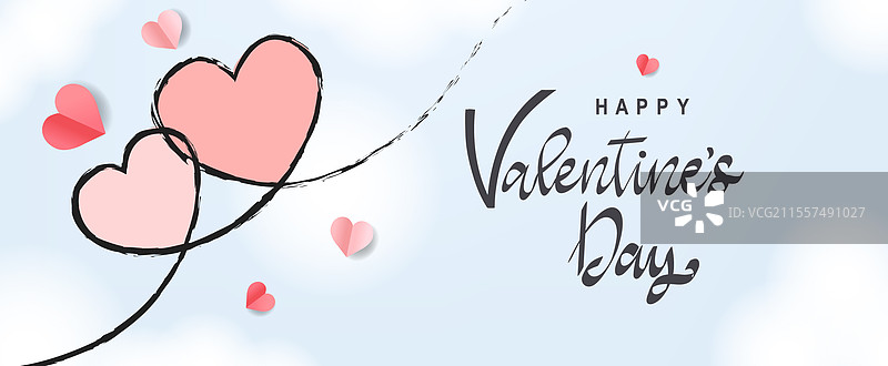 情人节明信片，上面有粉色的折纸心形图案图片素材