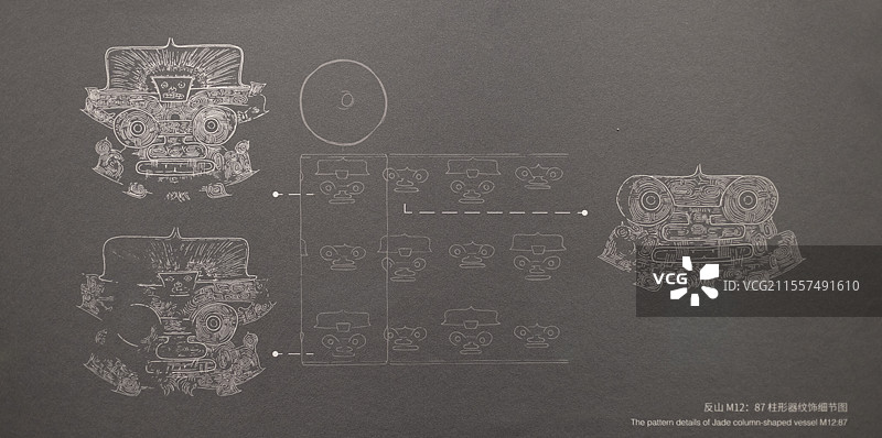 良渚文化人神兽面纹反山M12:87柱形器纹饰细节图 浙江省博物馆之江馆图片素材