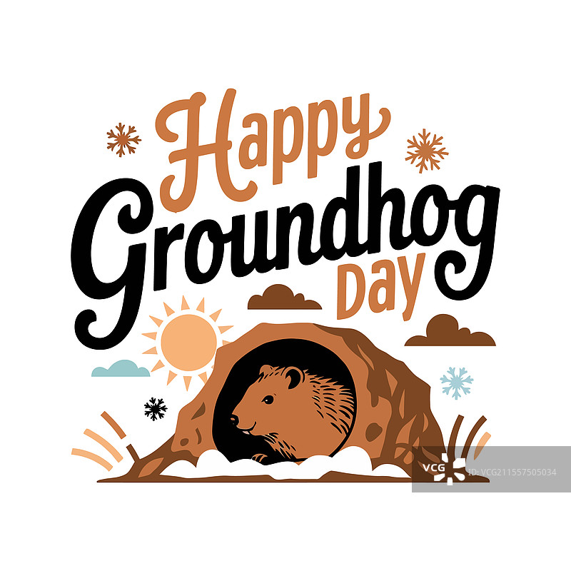 快乐的土拨鼠日排版书法设计图片素材