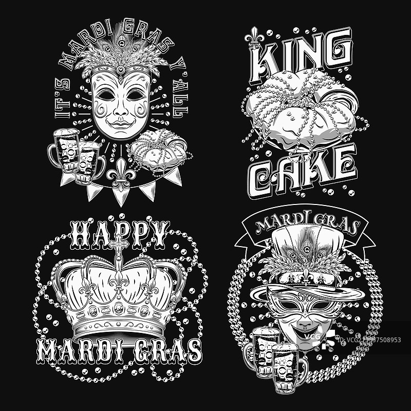 黑白标签，带有狂欢节的文字图片素材